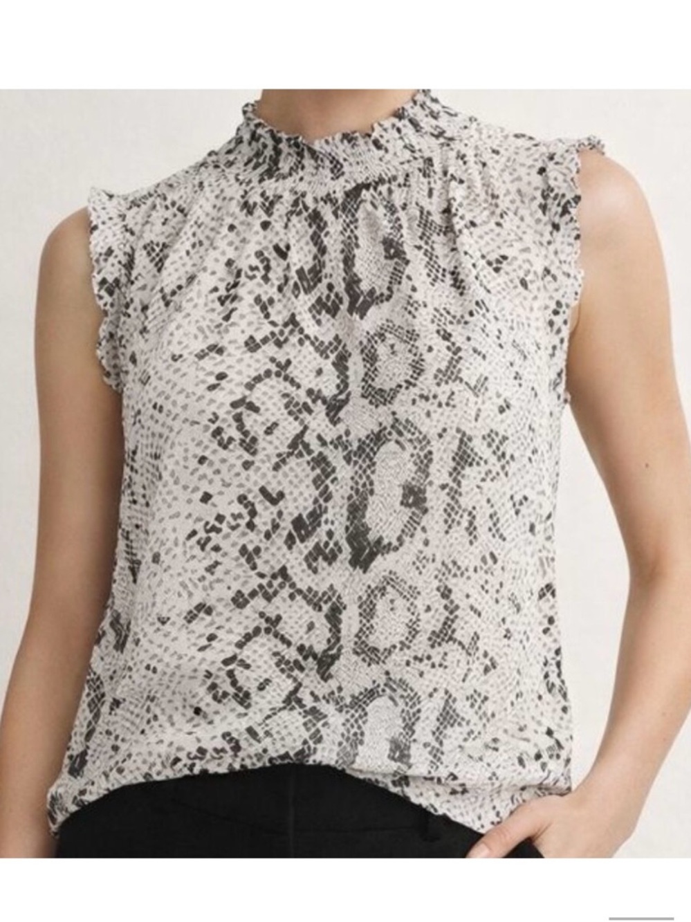 J. Crew White and Black Sleeveless Mock-Neck Snake Print Blouse - size 12